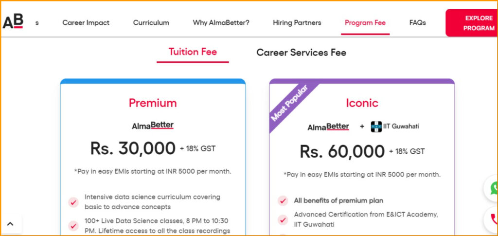 AlmaBetter Fees and Plan Structure