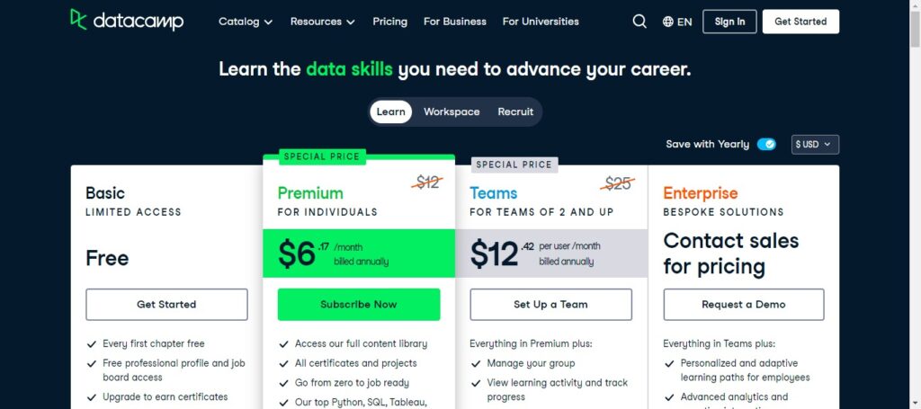 DataCamp Pricing Plans