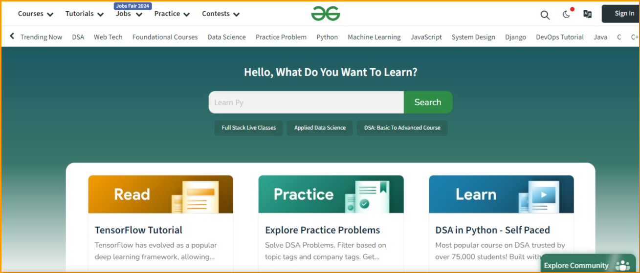 GeeksforGeeks Home Page